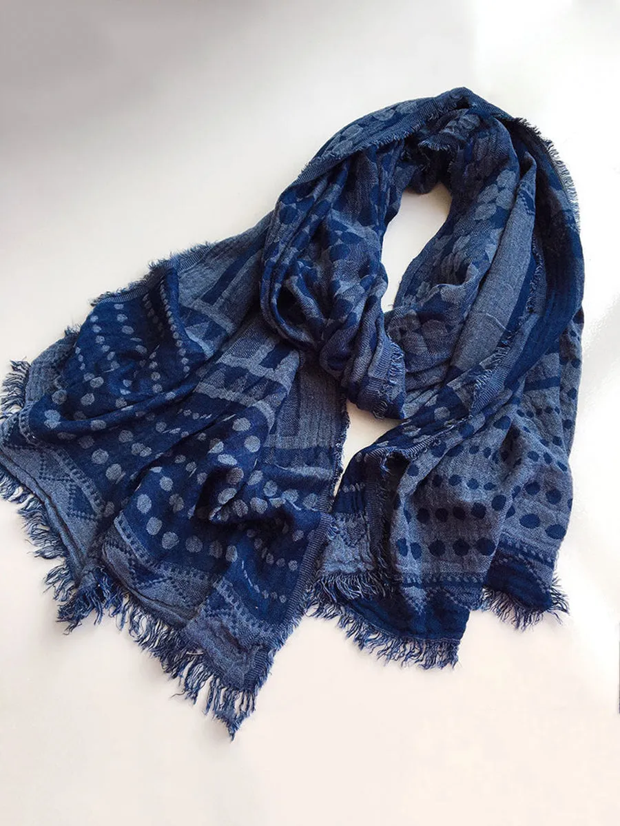 🎁 Women Retro Geometric Batik Blue Tassel Shawl Scarf (100% off)