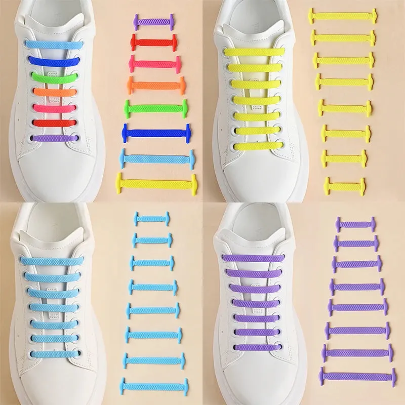 16-Piece Lot Silicone Shoelaces No-Tie Shoelaces 12 colors Elastic Lace Shoelace Creative Lazy Silicone Laces Rubber Lace