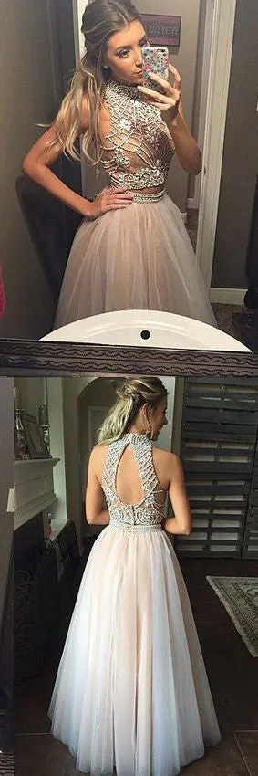 2 Piece High Neck Open Back Online Long Prom Dresses, BG51225