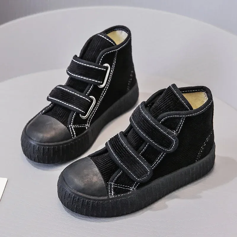 2021 Fashion Hook&Loop Soft Corduroy Kids Sneakers School Casual All-match Children Girl Shoes High Top Autumn Boys Boots E08051