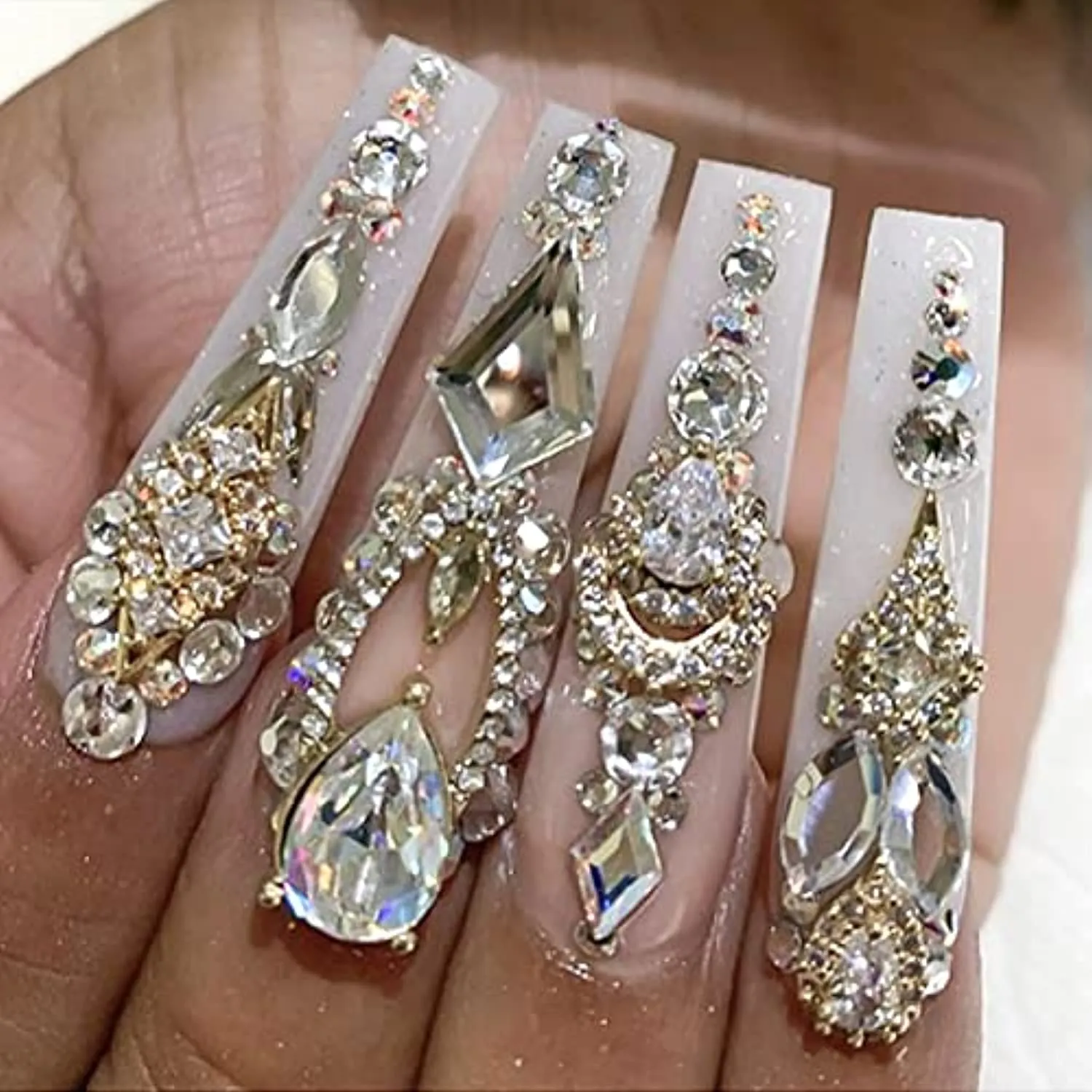 5612Pcs White Crystal Nail Rhinestones Set, Multi-Shape 3D Diamond Glass Crystal Flat Bottom, for Nail Art DIY Crafts Phones Clothes Jewelry Bag Decoration, Professional Drill Pen and Tweezers