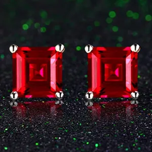 925 Sterling Silver Ruby Stud Earrings Red