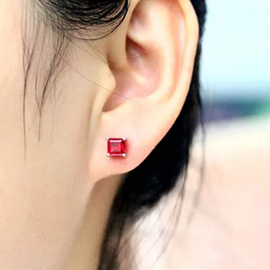925 Sterling Silver Ruby Stud Earrings Red