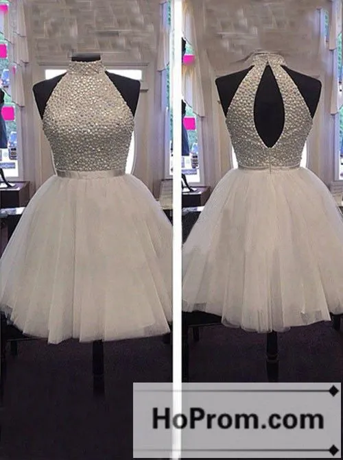 A-Line High Neck Short Prom Dresses Homecoming Dresses