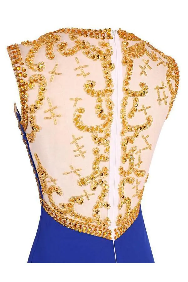 A-line Knee Length Chiffon Royal Blue Homecoming Dress With Beading TR0131