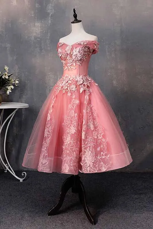 A-line Off the Shoulder Short Prom Dresses With Appliques Prom Dress YZ211005
