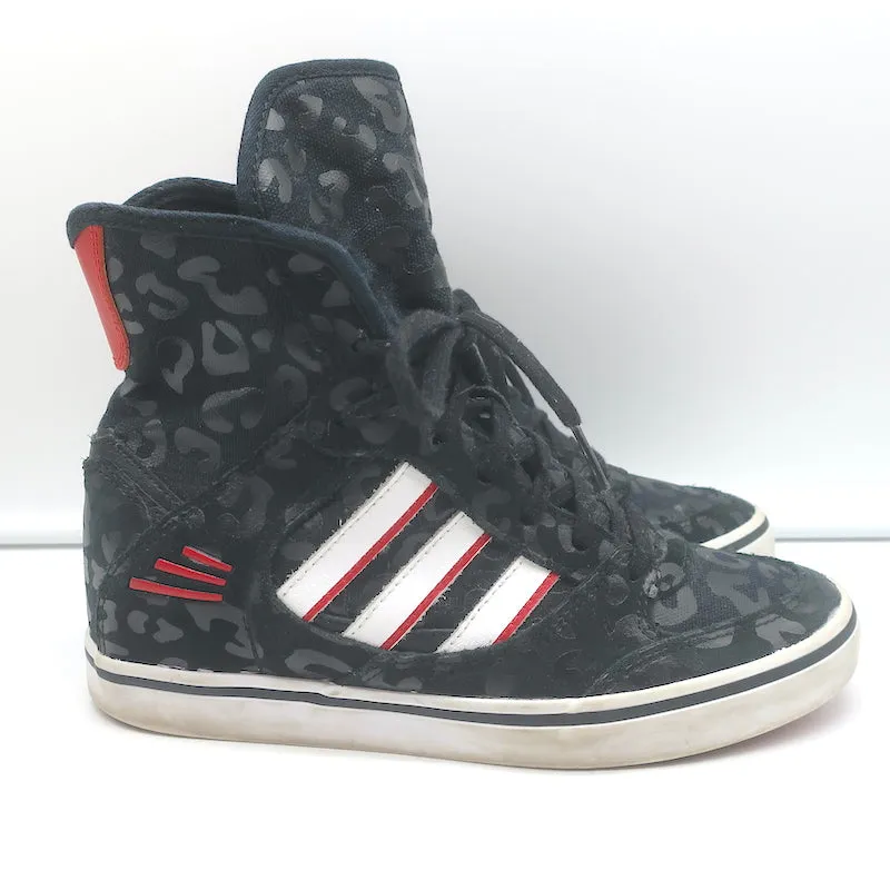 Adidas High Top Wedge Sneakers Black Leopard Print Canvas Size 7