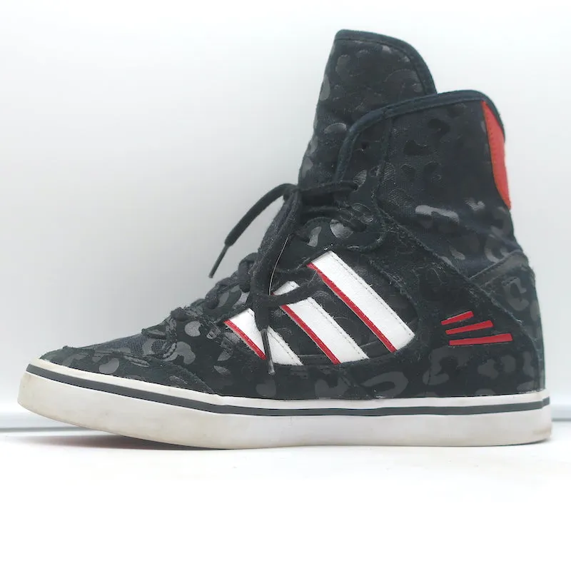 Adidas High Top Wedge Sneakers Black Leopard Print Canvas Size 7