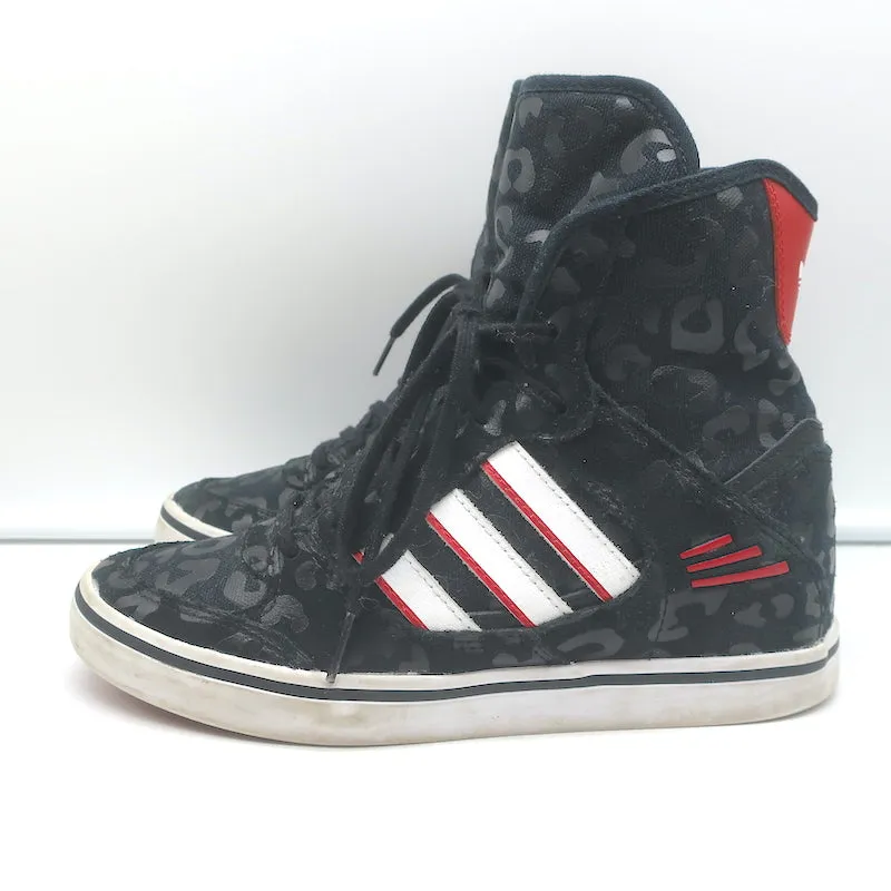 Adidas High Top Wedge Sneakers Black Leopard Print Canvas Size 7