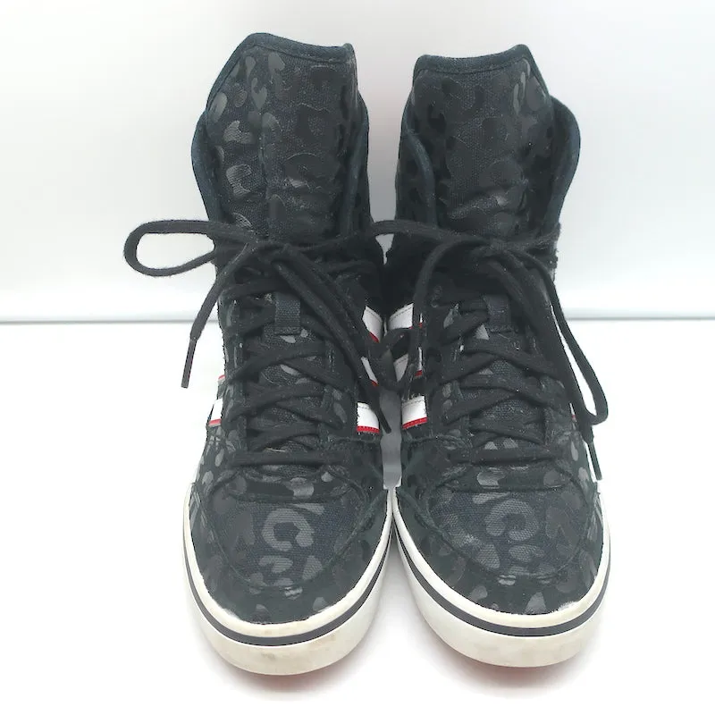 Adidas High Top Wedge Sneakers Black Leopard Print Canvas Size 7
