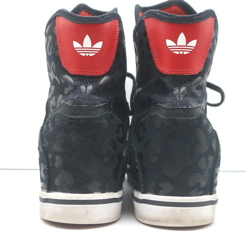 Adidas High Top Wedge Sneakers Black Leopard Print Canvas Size 7