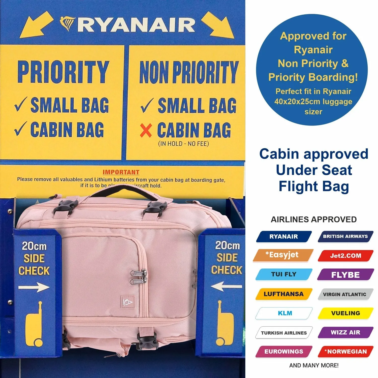 Aerolite (40x20x25cm) 3 in 1 Cabin Luggage Approved Flight Backpack, New and Improved 2024 Ryanair Maximum Size with YKK Zippers, Black