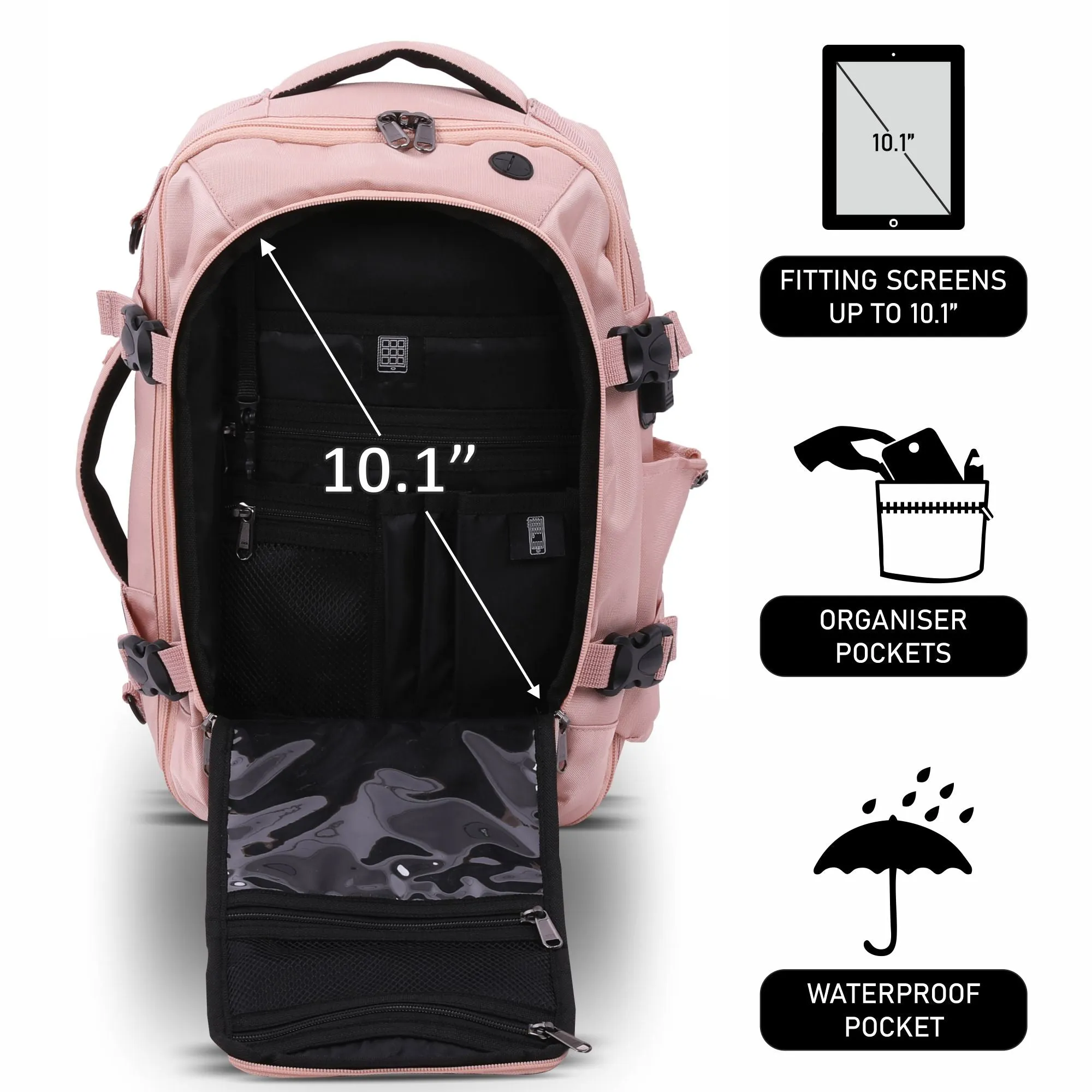 Aerolite (40x20x25cm) 3 in 1 Cabin Luggage Approved Flight Backpack, New and Improved 2024 Ryanair Maximum Size with YKK Zippers, Black