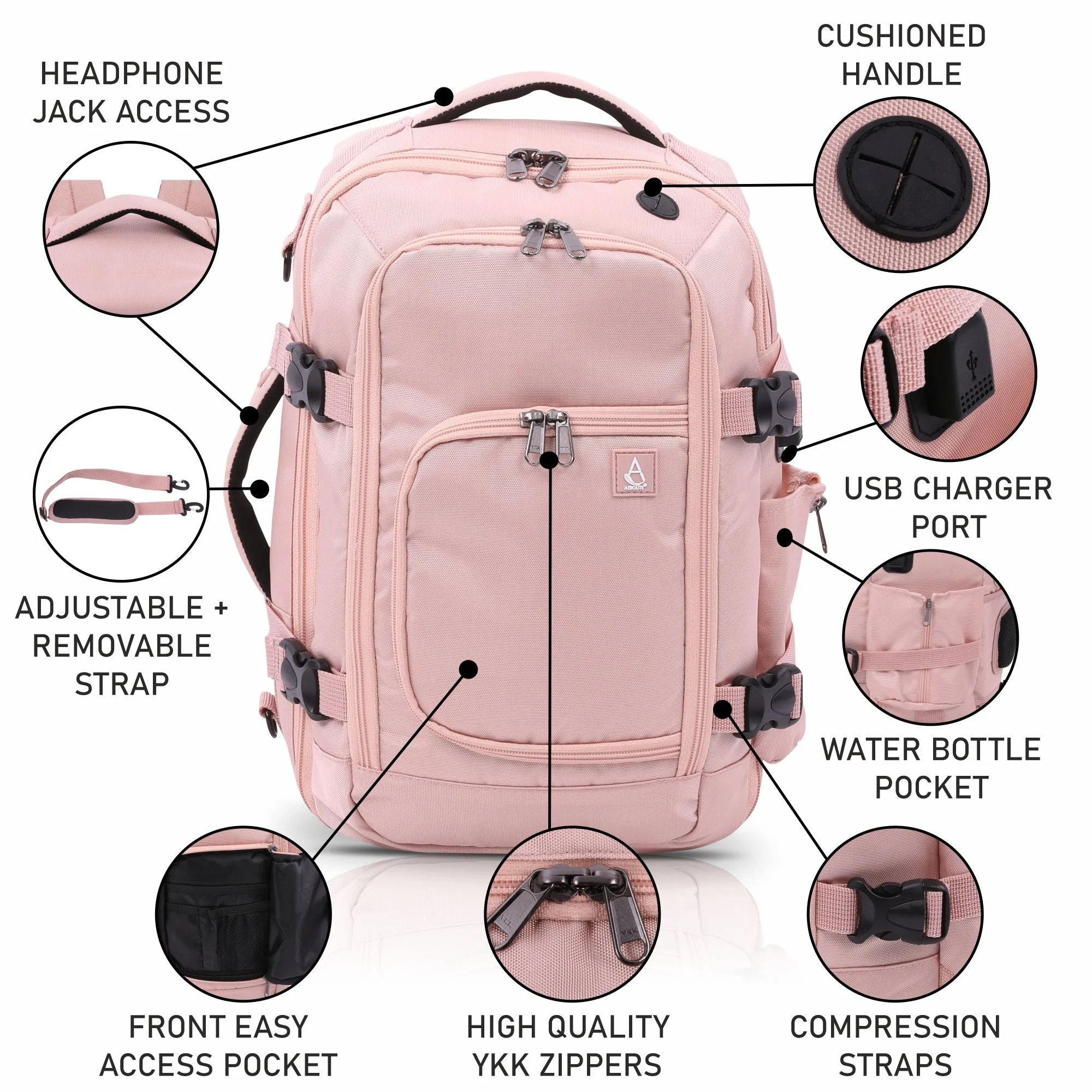 Aerolite (40x20x25cm) 3 in 1 Cabin Luggage Approved Flight Backpack, New and Improved 2024 Ryanair Maximum Size with YKK Zippers, Black