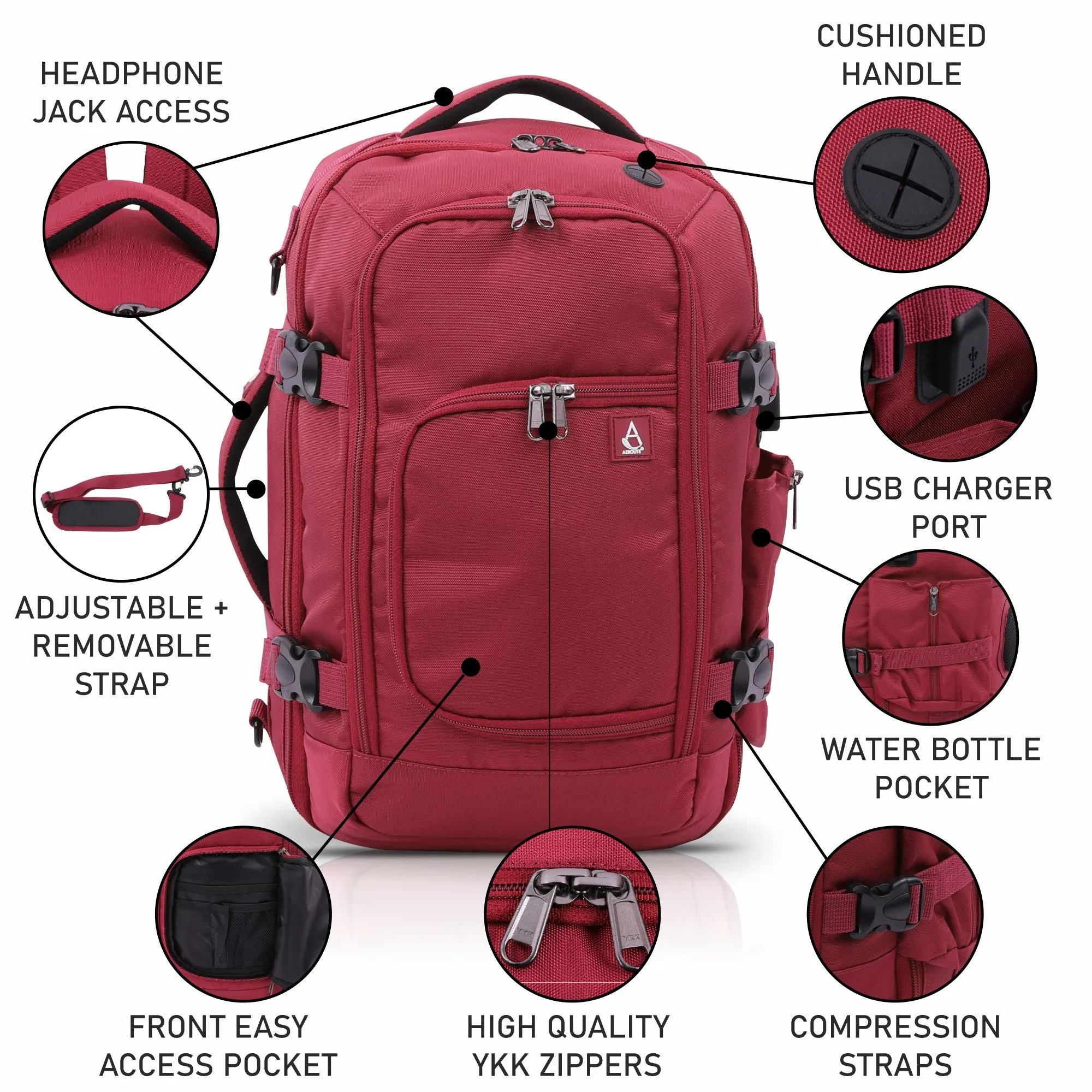 Aerolite (40x20x25cm) 3 in 1 Cabin Luggage Approved Flight Backpack, New and Improved 2024 Ryanair Maximum Size with YKK Zippers, Black