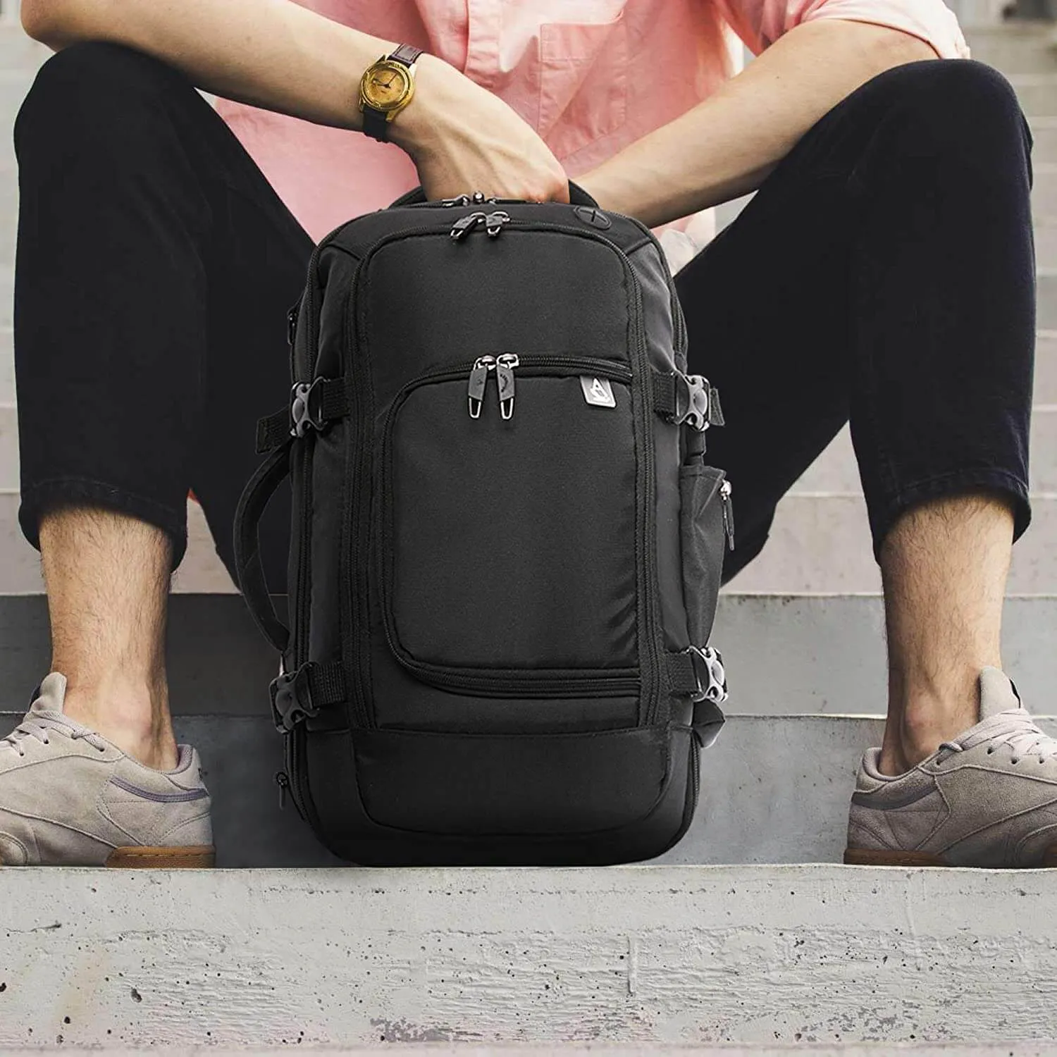 Aerolite (40x20x25cm) 3 in 1 Cabin Luggage Approved Flight Backpack, New and Improved 2024 Ryanair Maximum Size with YKK Zippers, Black