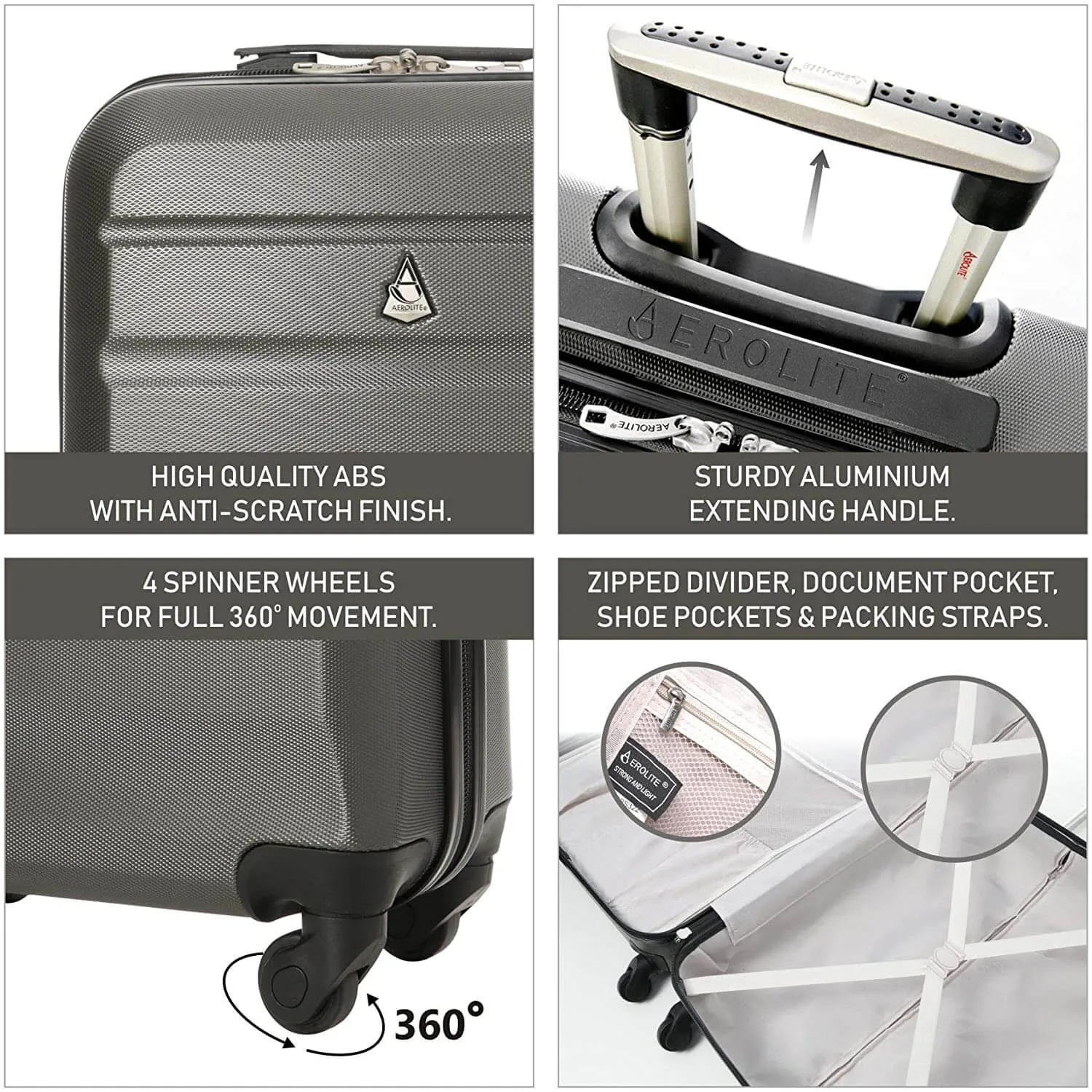 Aerolite Lightweight Hard Shell Suitcase Luggage Set (Cabin 21"  Large 29")