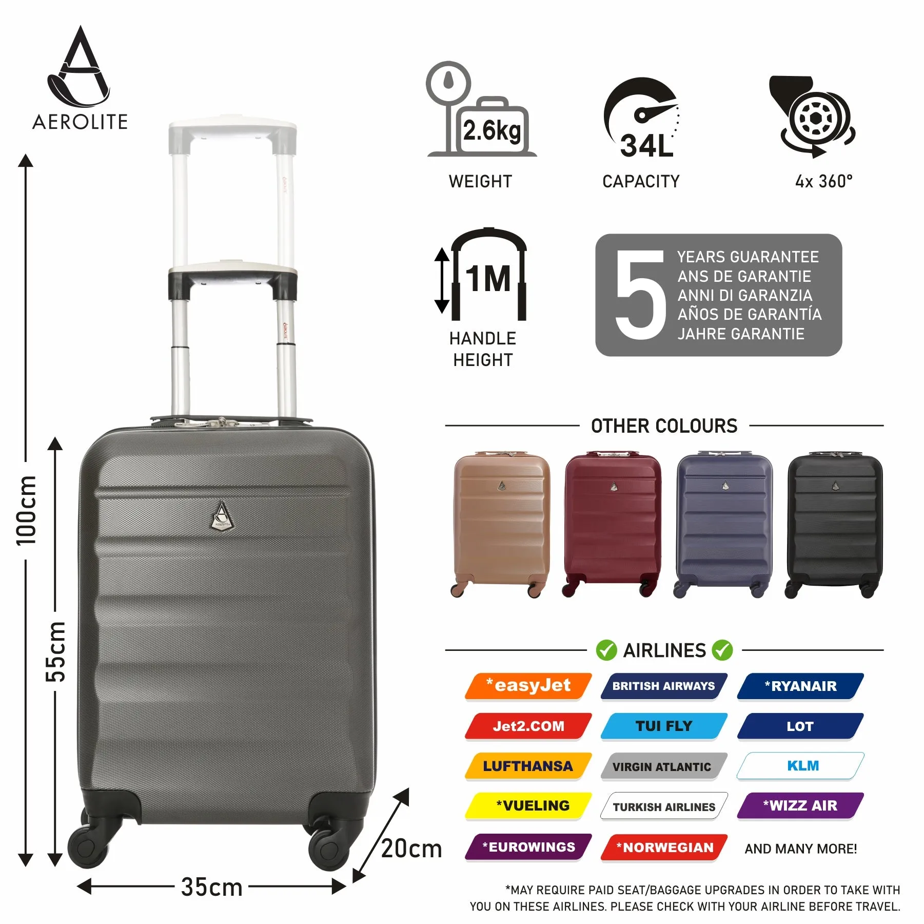 Aerolite Lightweight Hard Shell Suitcase Luggage Set (Cabin 21"  Large 29")
