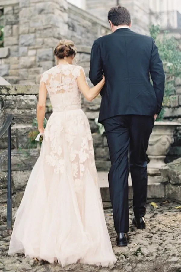 Anneprom High Quality V-Neck Sleeveless Floor-Length Wedding Dress With Lace APW0022