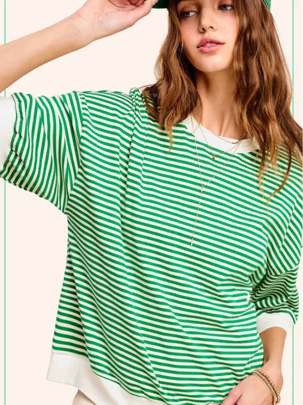 Apple Green Striped Crew Neck Top