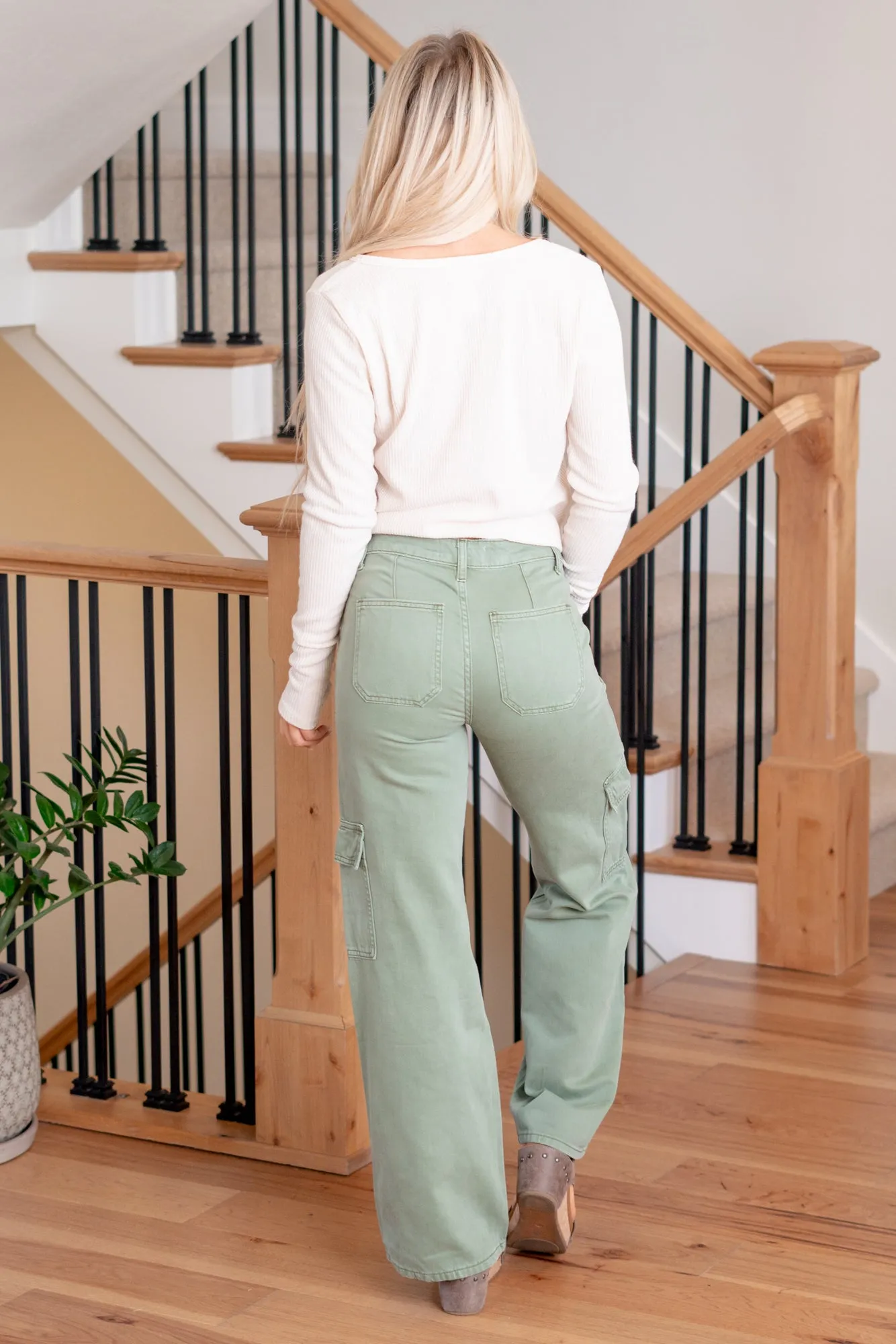 Army Green High Rise Utility Wide Leg