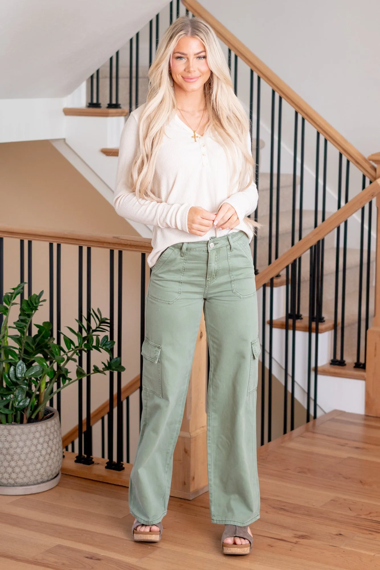 Army Green High Rise Utility Wide Leg