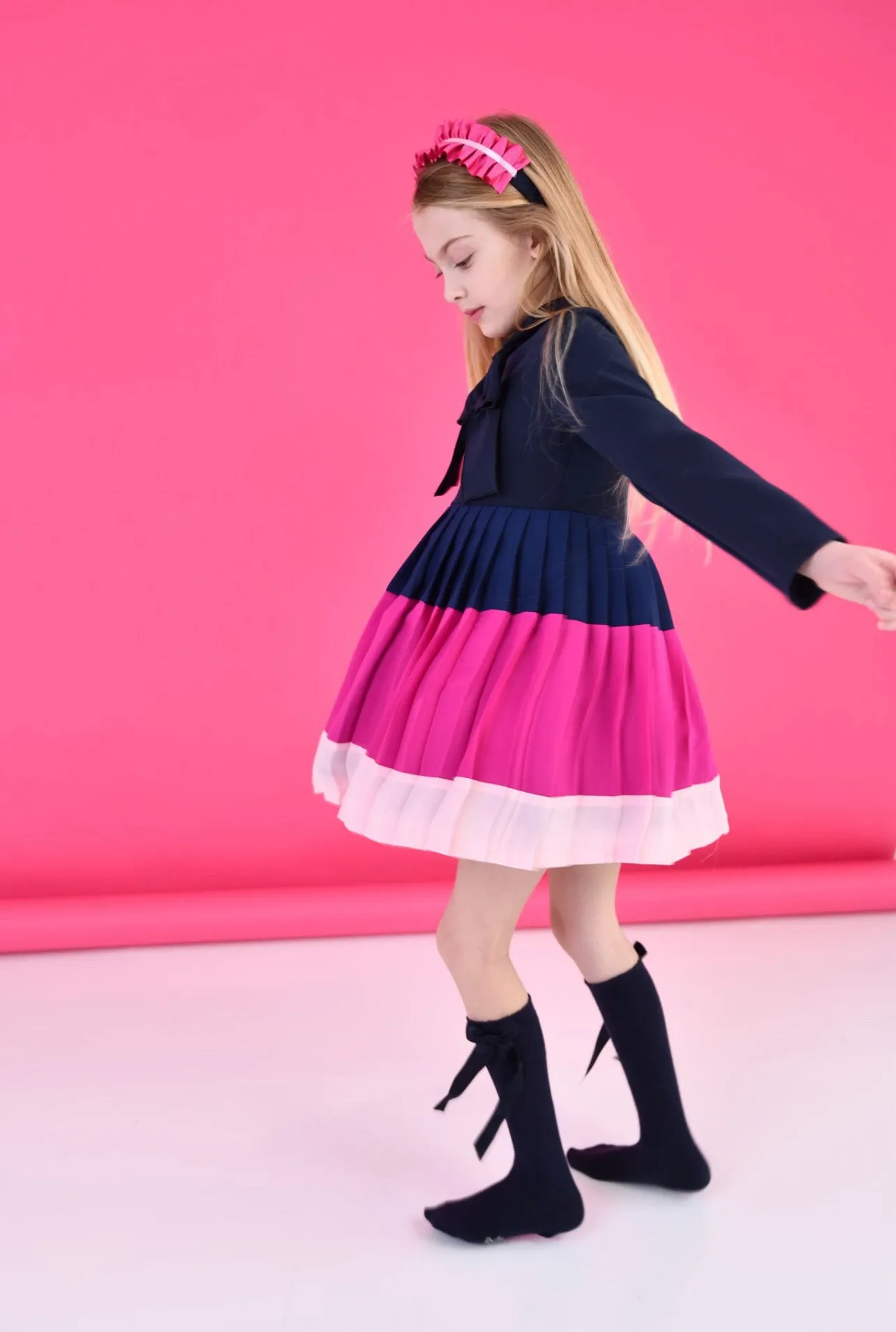 AW24 Rochy Girls Navy Blue & Pink Dress