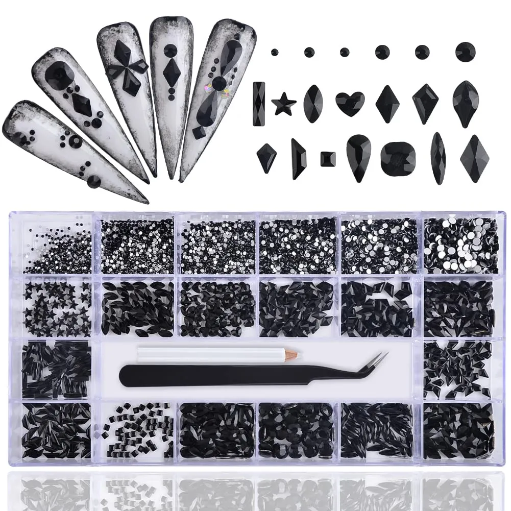 BAIYIYI Nail Rhinestones Kit - 8620Pcs/Box Multi Shapes Rhinestones Glass Crystal Diamond Flatback Professional Nail Art Decorations DIY Nail Art Craft with Rhinestones Picker,Dark Blue