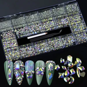 BAIYIYI Nail Rhinestones Kit - 8620Pcs/Box Multi Shapes Rhinestones Glass Crystal Diamond Flatback Professional Nail Art Decorations DIY Nail Art Craft with Rhinestones Picker,Dark Blue