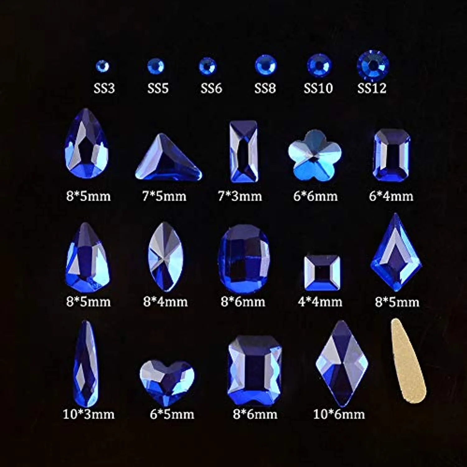 BAIYIYI Nail Rhinestones Kit - 8620Pcs/Box Multi Shapes Rhinestones Glass Crystal Diamond Flatback Professional Nail Art Decorations DIY Nail Art Craft with Rhinestones Picker,Dark Blue
