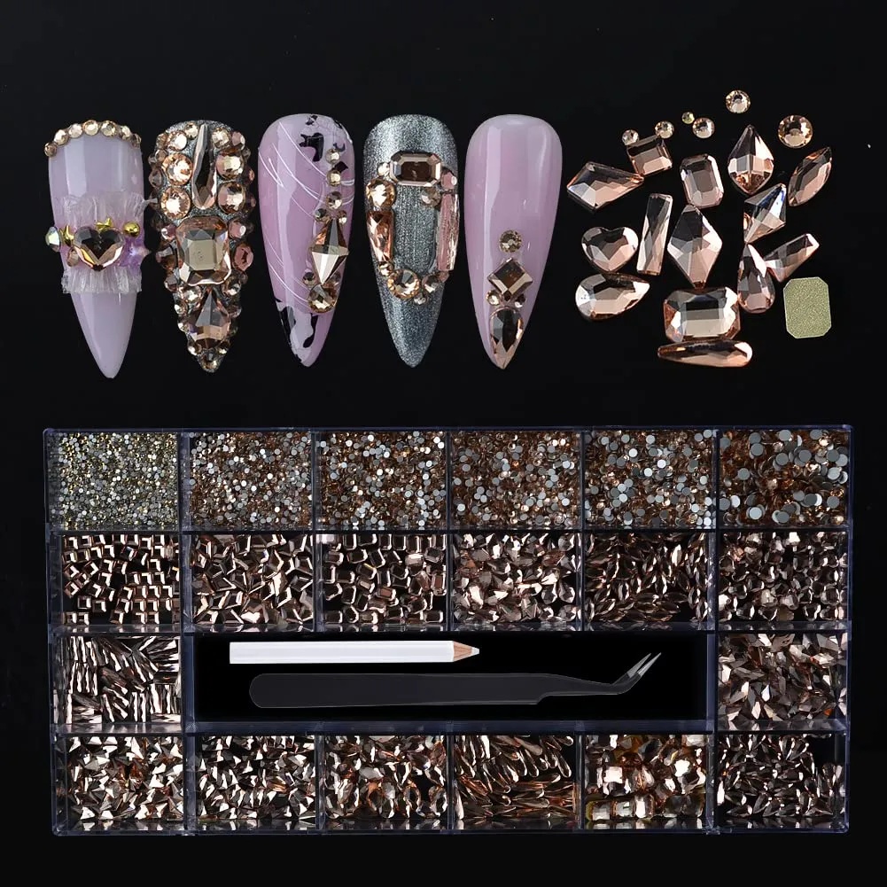 BAIYIYI Nail Rhinestones Kit - 8620Pcs/Box Multi Shapes Rhinestones Glass Crystal Diamond Flatback Professional Nail Art Decorations DIY Nail Art Craft with Rhinestones Picker,Dark Blue