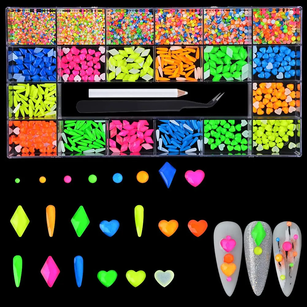 BAIYIYI Nail Rhinestones Kit - 8620Pcs/Box Multi Shapes Rhinestones Glass Crystal Diamond Flatback Professional Nail Art Decorations DIY Nail Art Craft with Rhinestones Picker,Dark Blue