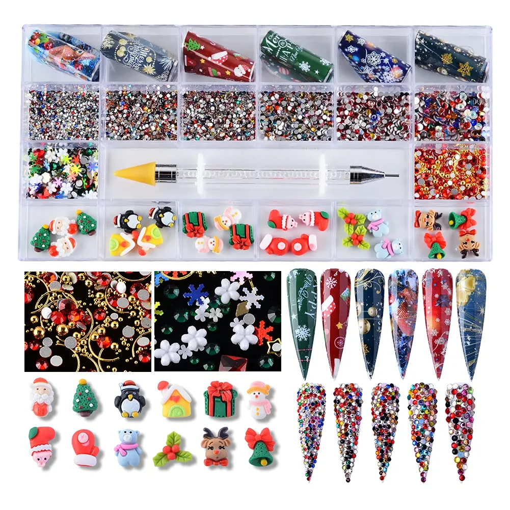 BAIYIYI Nail Rhinestones Kit - 8620Pcs/Box Multi Shapes Rhinestones Glass Crystal Diamond Flatback Professional Nail Art Decorations DIY Nail Art Craft with Rhinestones Picker,Dark Blue