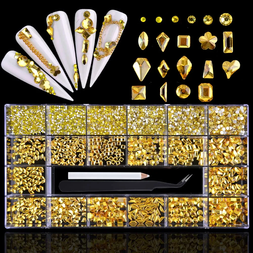 BAIYIYI Nail Rhinestones Kit - 8620Pcs/Box Multi Shapes Rhinestones Glass Crystal Diamond Flatback Professional Nail Art Decorations DIY Nail Art Craft with Rhinestones Picker,Dark Blue