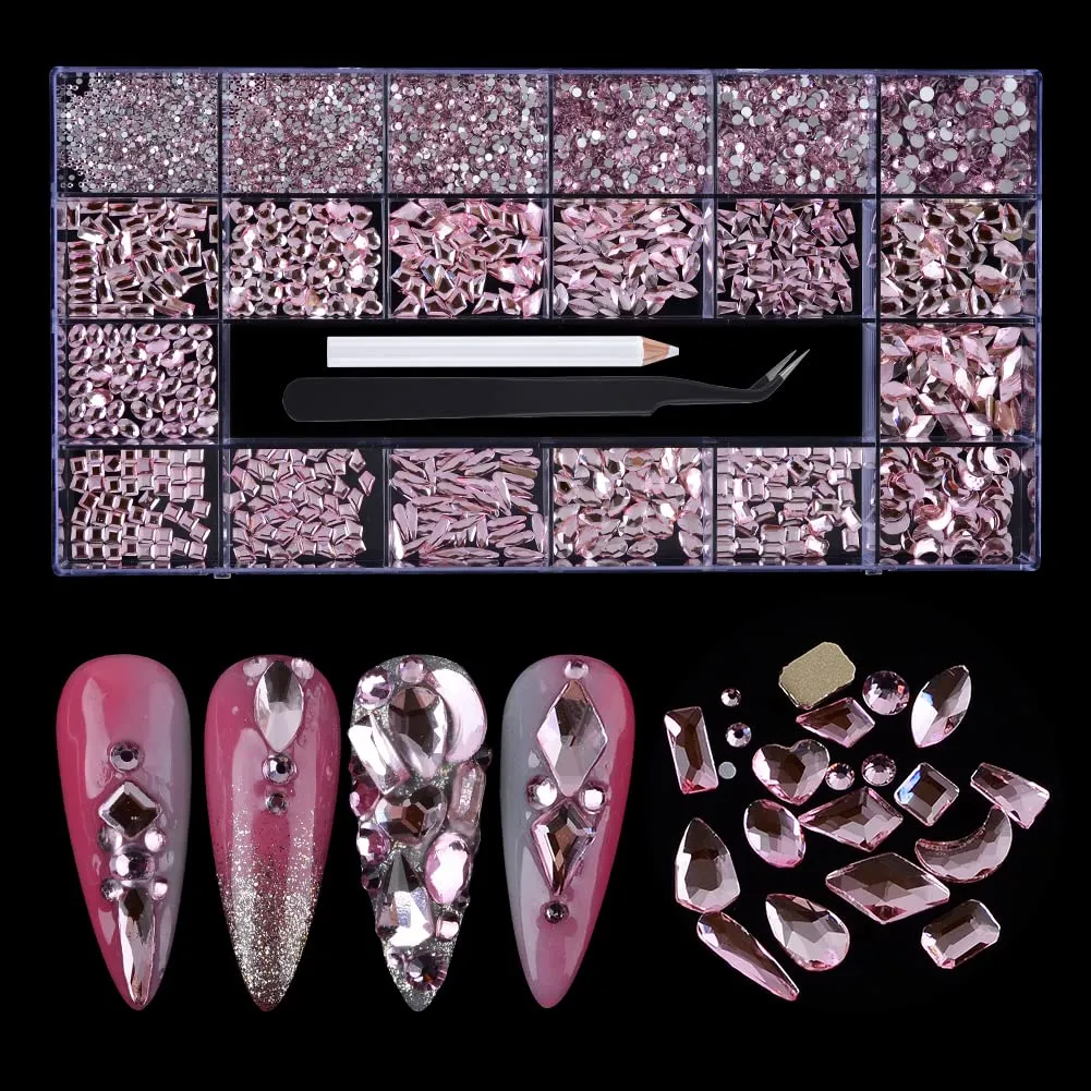 BAIYIYI Nail Rhinestones Kit - 8620Pcs/Box Multi Shapes Rhinestones Glass Crystal Diamond Flatback Professional Nail Art Decorations DIY Nail Art Craft with Rhinestones Picker,Dark Blue