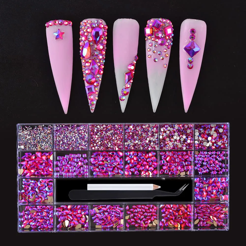 BAIYIYI Nail Rhinestones Kit - 8620Pcs/Box Multi Shapes Rhinestones Glass Crystal Diamond Flatback Professional Nail Art Decorations DIY Nail Art Craft with Rhinestones Picker,Dark Blue