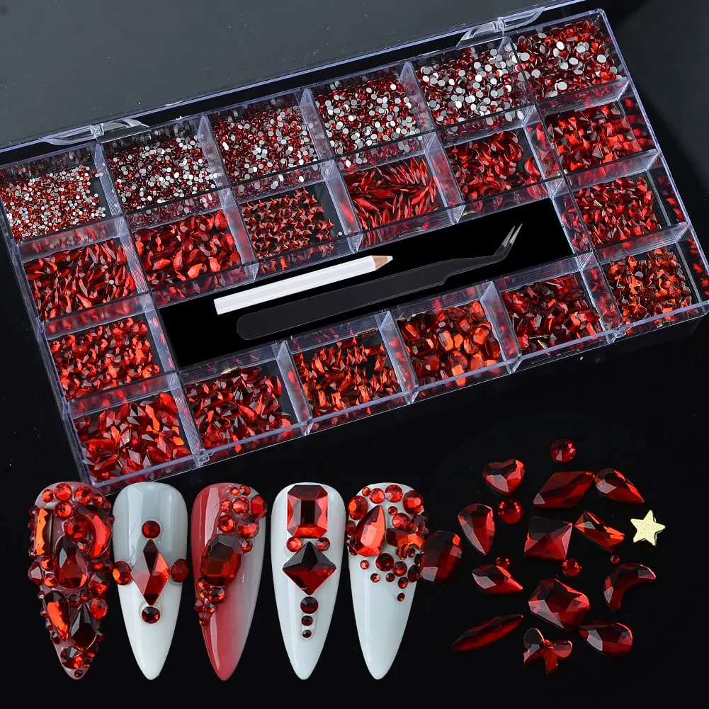 BAIYIYI Nail Rhinestones Kit - 8620Pcs/Box Multi Shapes Rhinestones Glass Crystal Diamond Flatback Professional Nail Art Decorations DIY Nail Art Craft with Rhinestones Picker,Dark Blue