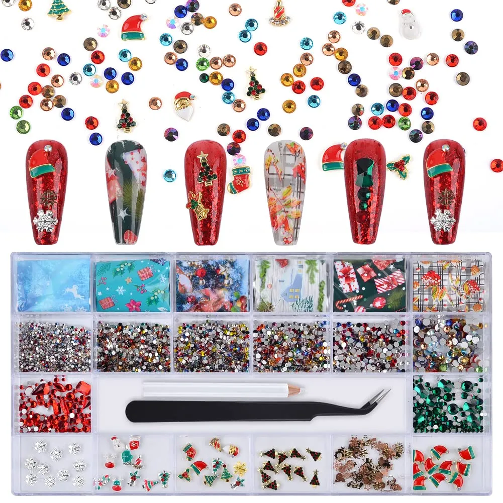 BAIYIYI Nail Rhinestones Kit - 8620Pcs/Box Multi Shapes Rhinestones Glass Crystal Diamond Flatback Professional Nail Art Decorations DIY Nail Art Craft with Rhinestones Picker,Dark Blue