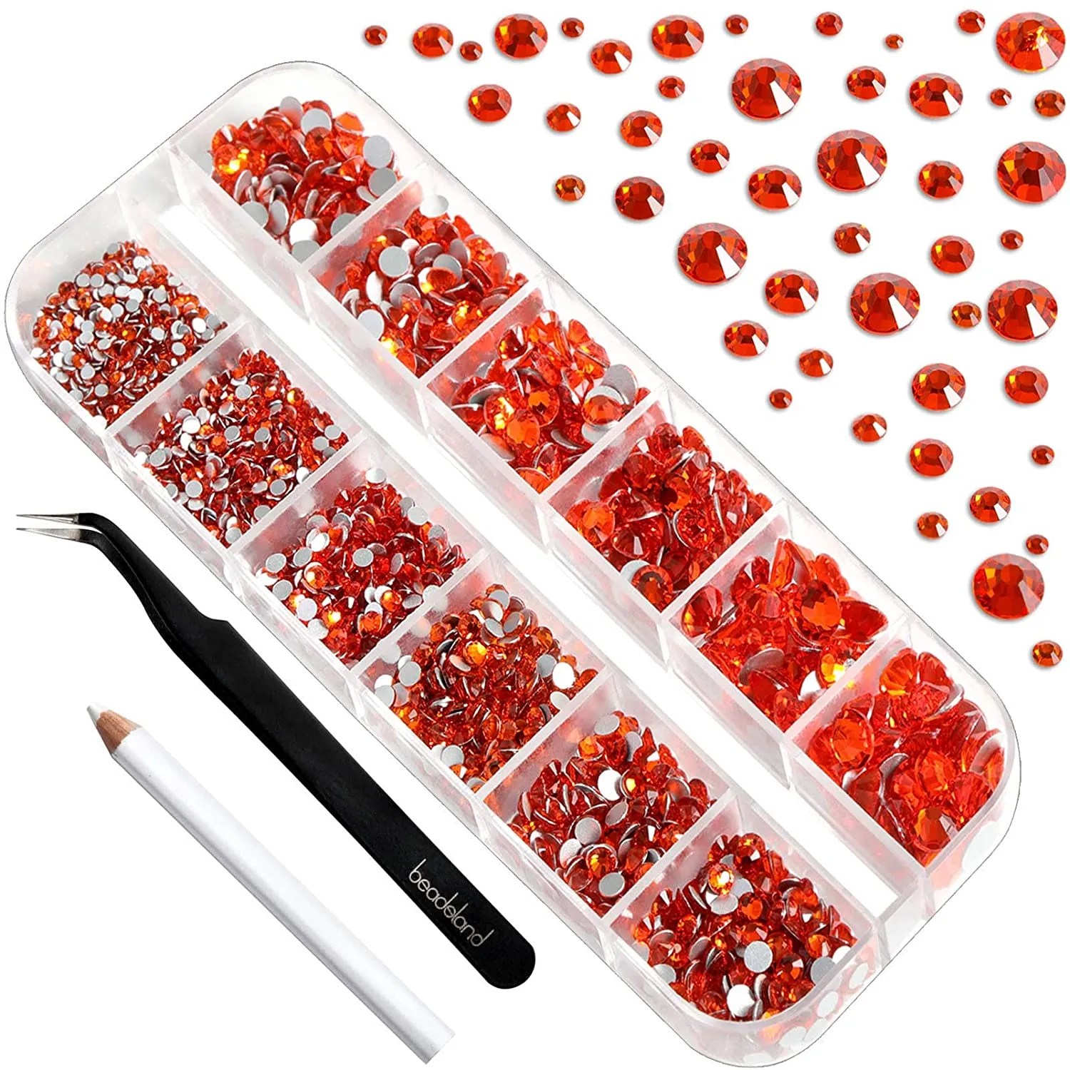 Beadsland 2500pcs Nailart Flatback Rhinestones Crystal Flatback Gems Round Crystal Rhinestones for Crafts Mixed 8 Sizes SS4~SS30 with Picking Tweezer and Pen (Clear)
