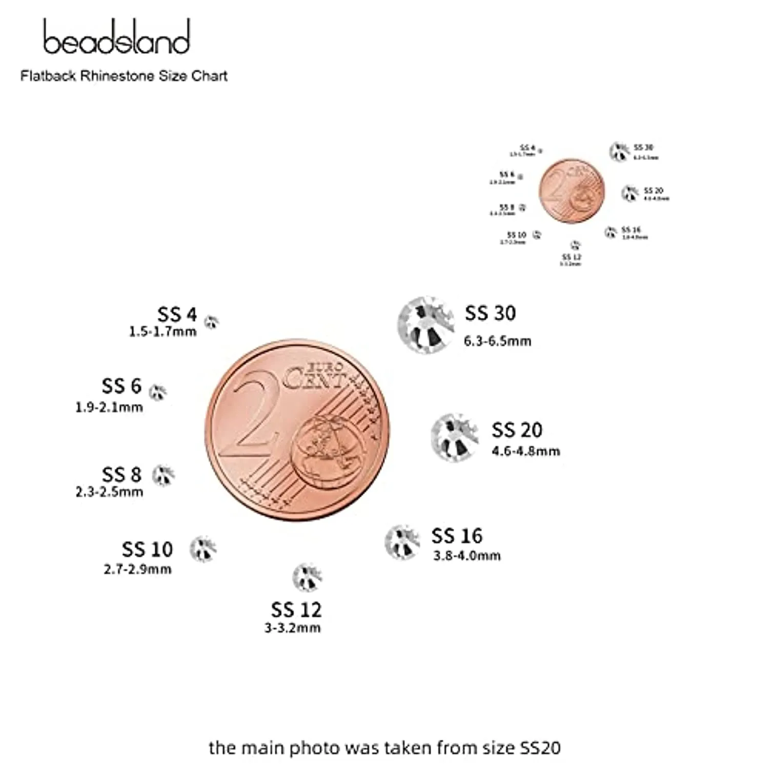 Beadsland 2500pcs Nailart Flatback Rhinestones Crystal Flatback Gems Round Crystal Rhinestones for Crafts Mixed 8 Sizes SS4~SS30 with Picking Tweezer and Pen (Clear)