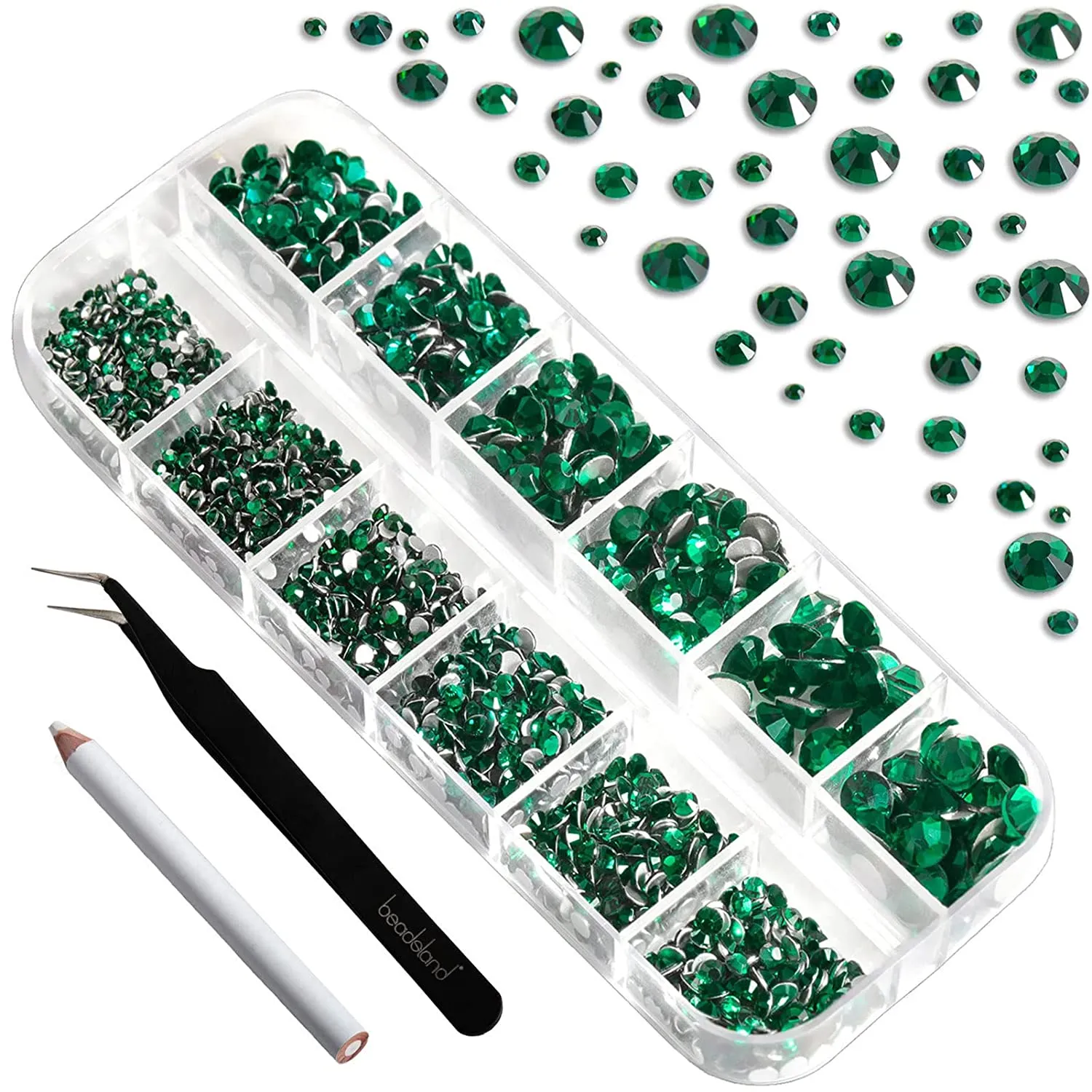 Beadsland 2500pcs Nailart Flatback Rhinestones Crystal Flatback Gems Round Crystal Rhinestones for Crafts Mixed 8 Sizes SS4~SS30 with Picking Tweezer and Pen (Clear)