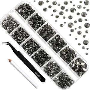 Beadsland 2500pcs Nailart Flatback Rhinestones Crystal Flatback Gems Round Crystal Rhinestones for Crafts Mixed 8 Sizes SS4~SS30 with Picking Tweezer and Pen (Clear)