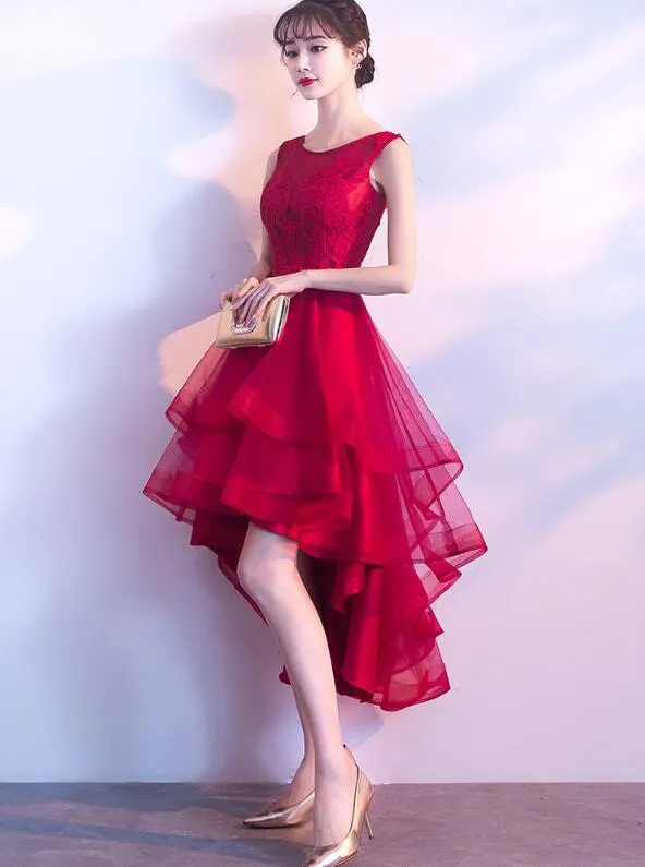 Beautiful Red Tulle High Low Party Dress, Red Homecoming Dress