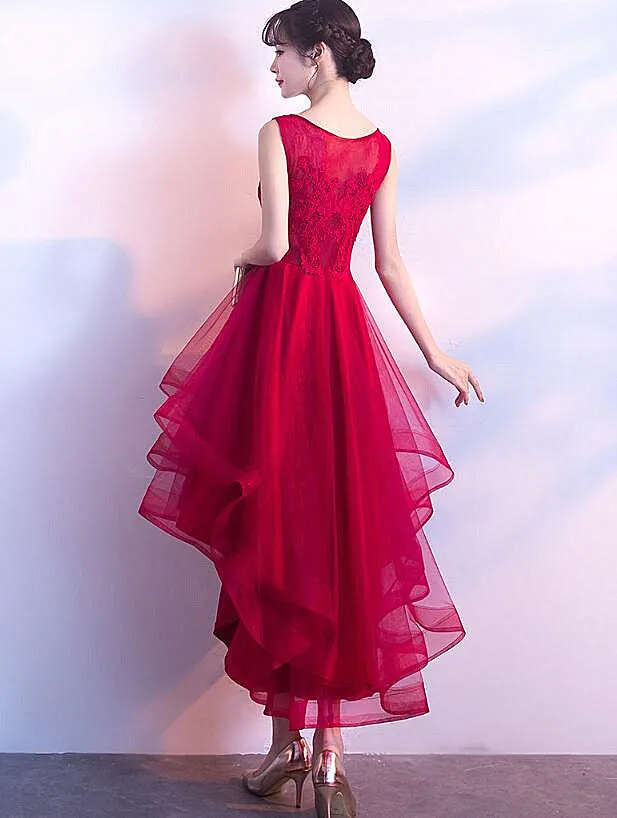 Beautiful Red Tulle High Low Party Dress, Red Homecoming Dress