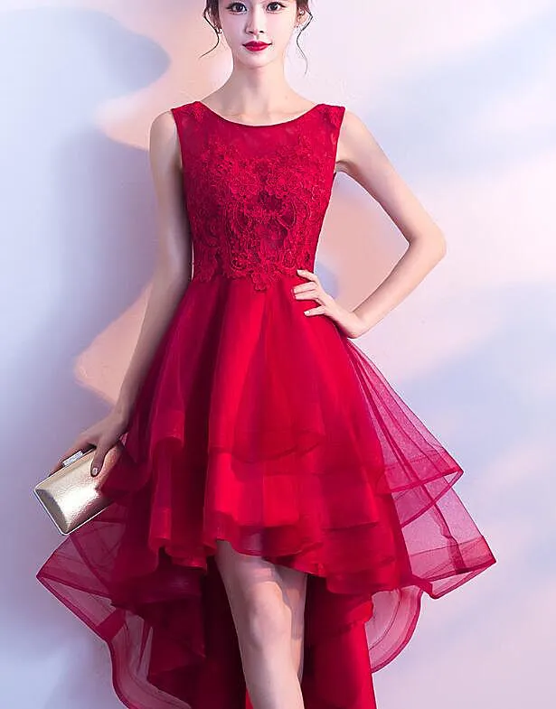 Beautiful Red Tulle High Low Party Dress, Red Homecoming Dress