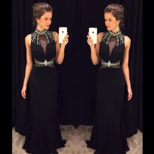 Black Prom Dresses,High Neck Prom Dress,Evening Dress