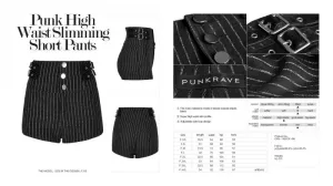Black - Striped Punk Hi-Waist Slimming Shorts -