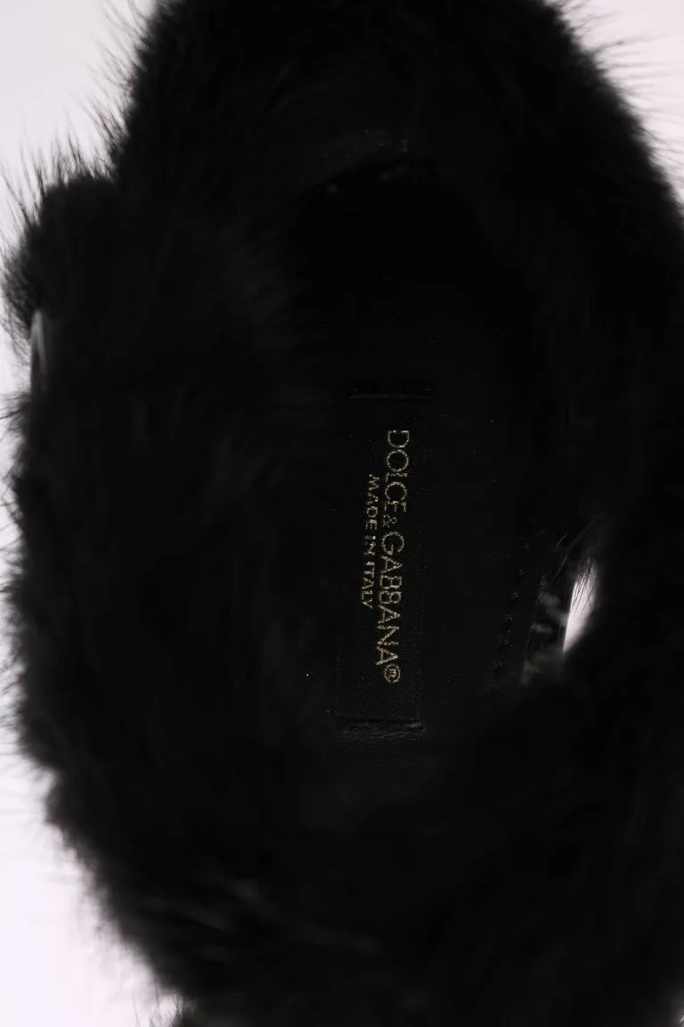 Black White Leather Print Fur Pumps