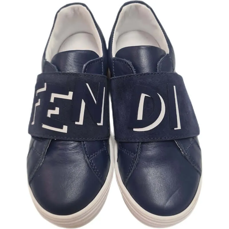 Boys Navy Strap Logo Pump