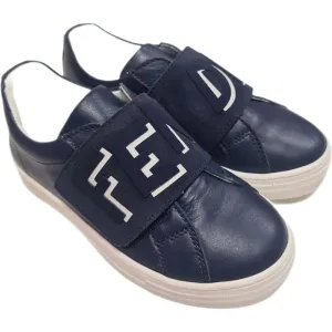 Boys Navy Strap Logo Pump